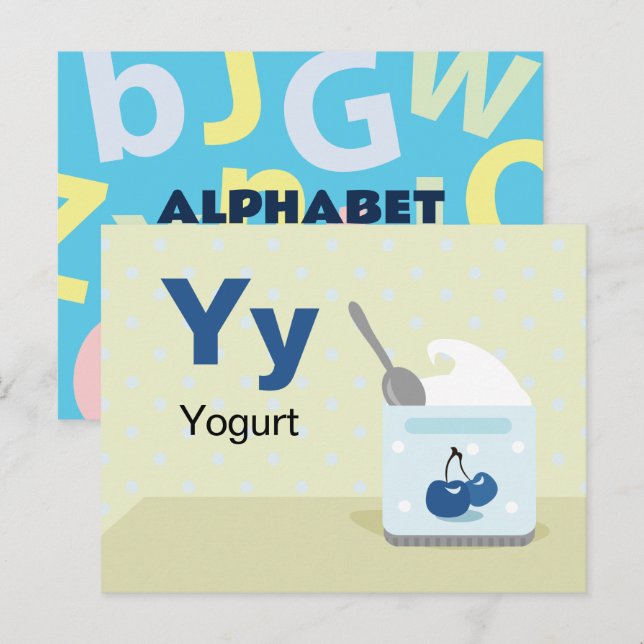 Postale Y est pour le yaourt - Carte Flash Alphabet (Devant / Derrière)
