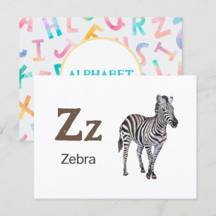Postale Z est pour Zebra - Carte Flash Alphabet