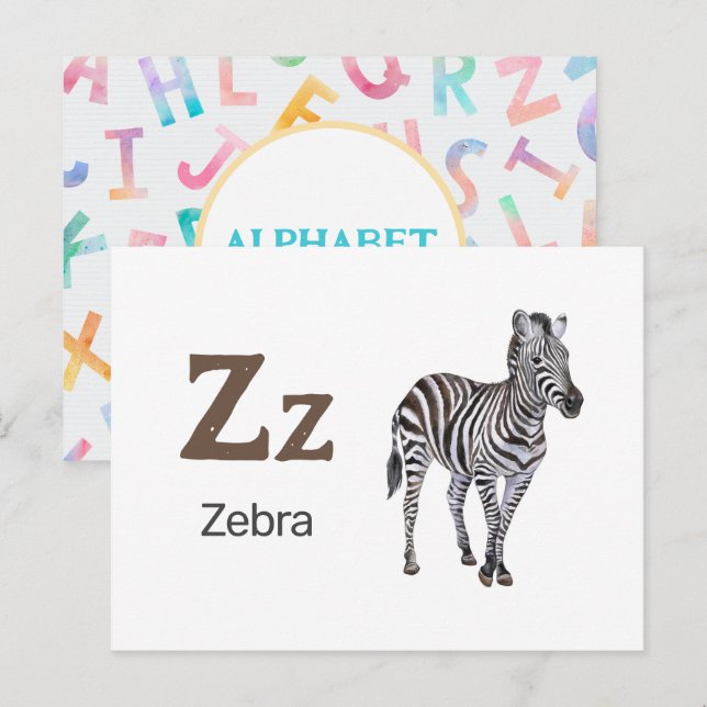 Postale Z est pour Zebra - Carte Flash Alphabet (Devant / Derrière)