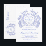 POSTCARD 21st Birthday Blue Floral Crest Invite<br><div class="desc">An elegant French vintage blue floral crest takes centre stage on this timeless birthday invitation. Ornate,  formal and very feminine will make any birthday lady feel very special. Coordinating party supplies are available.</div>