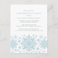 POSTCARD 50th Birthday Blue Snowflake Invitation