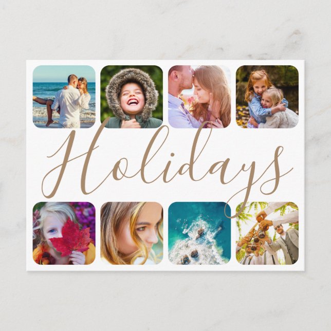Postcard 8 Photo Holidays Rounded Template (Front)