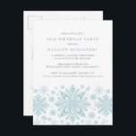 POSTCARD 90th Birthday Blue Snowflake Invitation<br><div class="desc">Very elegant blue watercolor snowflakes create a pretty border along the bottom of this adult birthday invitation. Modern and minimalist design has an open and airy feel. The contemporary aesthetic will appeal to people of all ages.</div>
