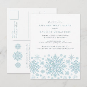 POSTCARD 95th Birthday Blue Snowflake Invitation
