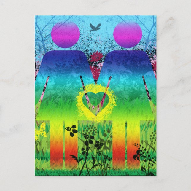 Postcard, Abstract Rainbow Grunge Heart Love Postcard (Front)