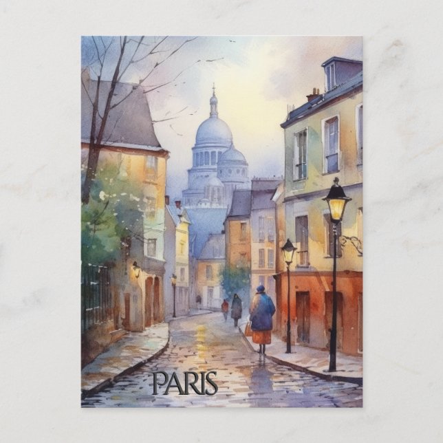 POSTCARD Beautiful Watercolor of Paris Travel (Front)