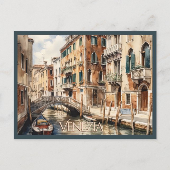 POSTCARD Beautiful Watercolor of Venice Travel (Front)