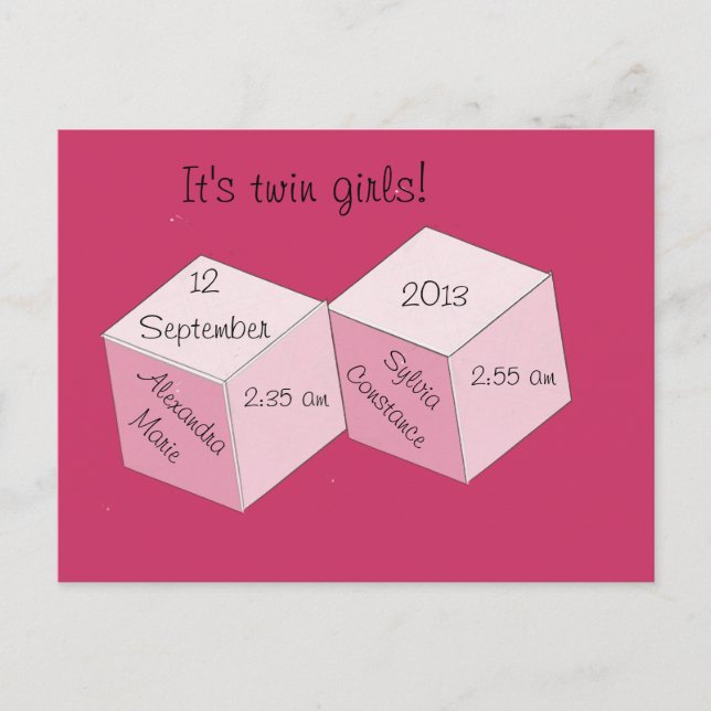 Postcard - Birth Announcement - Twin Girls (Front)