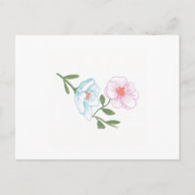Postcard, Blue and Pink Cosmos Flowers