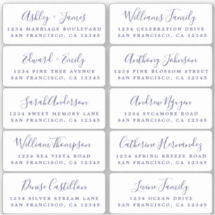 Postcard Blue Calligraphy Guest Address Labels