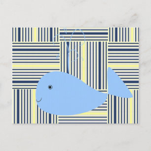 Postcard Blue Whale Yellow Blue Stripe