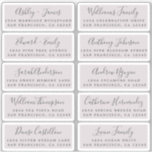Postcard Calligraphy Wedding Guest Address Labels<br><div class="desc">Easy to personalize, names and addresses / individual wedding address label stickers for guests in a 2 x 0.8 inch size suitable for postcards! These chic, modern and simple wedding address labels feature your wedding guest names in off-black elegant handwritten script calligraphy and stylish typography on a pastel purple background....</div>