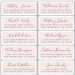 Postcard Calligraphy Wedding Guest Address Labels<br><div class="desc">Easy to personalize, names and addresses / individual wedding address label stickers for guests in a 2 x 0.8 inch size suitable for postcards! These chic, modern and simple wedding address labels feature your wedding guest names in off-black elegant handwritten script calligraphy and stylish typography on a pastel pink background....</div>