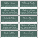 Postcard Calligraphy Wedding Guest Address Labels<br><div class="desc">Easy to personalize, names and addresses / individual wedding address label stickers for guests in a 2 x 0.8 inch size suitable for postcards! These chic, modern and simple wedding address labels feature your wedding guest names in white elegant handwritten script calligraphy and stylish typography on a dark green background....</div>
