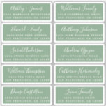 Postcard Calligraphy Wedding Guest Address Labels<br><div class="desc">Easy to personalize, names and addresses / individual wedding address label stickers for guests in a 2 x 0.8 inch size suitable for postcards! These chic, modern and simple wedding address labels feature your wedding guest names in white elegant handwritten script calligraphy and stylish typography on a vintage green background....</div>
