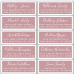 Postcard Calligraphy Wedding Guest Address Labels<br><div class="desc">Easy to personalize, names and addresses / individual wedding address label stickers for guests in a 2 x 0.8 inch size suitable for postcards! These chic, modern and simple wedding address labels feature your wedding guest names in white elegant handwritten script calligraphy and stylish typography on a dusty rose purple...</div>