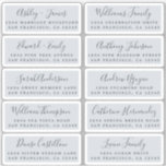 Postcard Calligraphy Wedding Guest Address Labels<br><div class="desc">Easy to personalize, names and addresses / individual wedding address label stickers for guests in a 2 x 0.8 inch size suitable for postcards! These chic, modern and simple wedding address labels feature your wedding guest names in off-black elegant handwritten script calligraphy and stylish typography on a pastel blue background....</div>