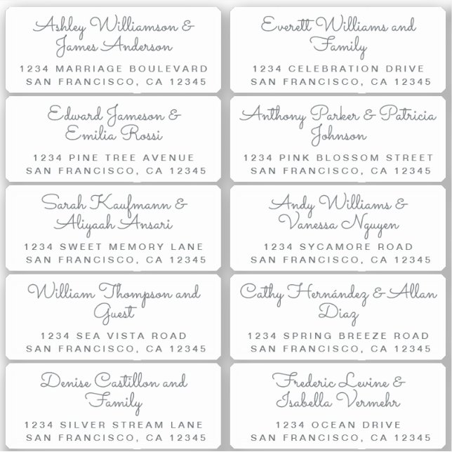 Postcard Calligraphy Wedding Guest Address Labels (Front)