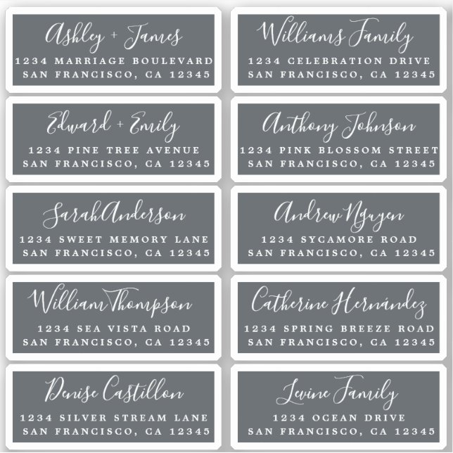 Postcard Calligraphy Wedding Guest Address Labels (Front)