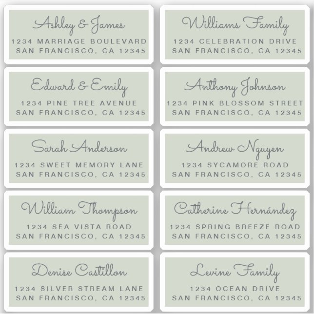 Postcard Calligraphy Wedding Guest Address Labels (Front)