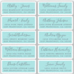 Postcard Calligraphy Wedding Guest Address Labels<br><div class="desc">Easy to personalize, names and addresses / individual wedding address label stickers for guests in a 2 x 0.8 inch size suitable for postcards! These chic, modern and simple wedding address labels feature your wedding guest names in off-black elegant handwritten script calligraphy and stylish typography on a turquoise blue background....</div>