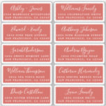 Postcard Calligraphy Wedding Guest Address Labels<br><div class="desc">Easy to personalize, names and addresses / individual wedding address label stickers for guests in a 2 x 0.8 inch size suitable for postcards! These chic, modern and simple wedding address labels feature your wedding guest names in white elegant handwritten script calligraphy and stylish typography on a vintage red background....</div>