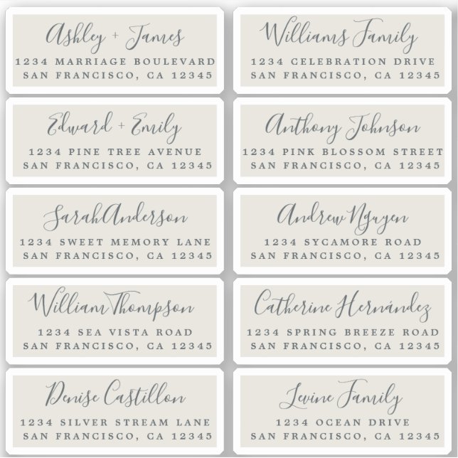 Postcard Calligraphy Wedding Guest Address Labels (Front)