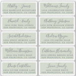 Postcard Calligraphy Wedding Guest Address Labels<br><div class="desc">Easy to personalize, names and addresses / individual wedding address label stickers for guests in a 2 x 0.8 inch size suitable for postcards! These chic, modern and simple wedding address labels feature your wedding guest names in off-black elegant handwritten script calligraphy and stylish typography on a pastel green background....</div>