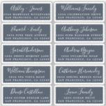 Postcard Calligraphy Wedding Guest Address Labels<br><div class="desc">Easy to personalize, names and addresses / individual wedding address label stickers for guests in a 2 x 0.8 inch size suitable for postcards! These chic, modern and simple wedding address labels feature your wedding guest names in white elegant handwritten script calligraphy and stylish typography on a dark blue background....</div>