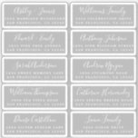 Postcard Calligraphy Wedding Guest Address Labels<br><div class="desc">Easy to personalize, names and addresses / individual wedding address label stickers for guests in a 2 x 0.8 inch size suitable for postcards! These chic, modern and simple wedding address labels feature your wedding guest names in white elegant handwritten script calligraphy and stylish typography on a grey background. Simply...</div>
