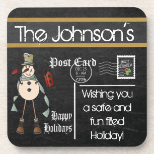 Postcard Chalkboard Vintage   Christmas Coaster