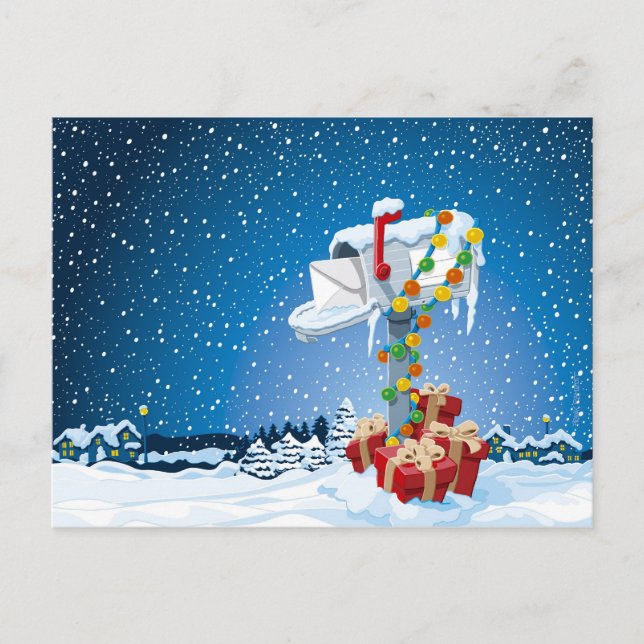 Postcard Christmas Mailbox Gift Boxes Snow (Front)
