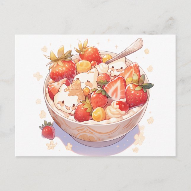 Postcard colourful with a bowl of cereal and milk (Front)