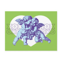 Postcard Cupid Valentine, Blue Purple Green