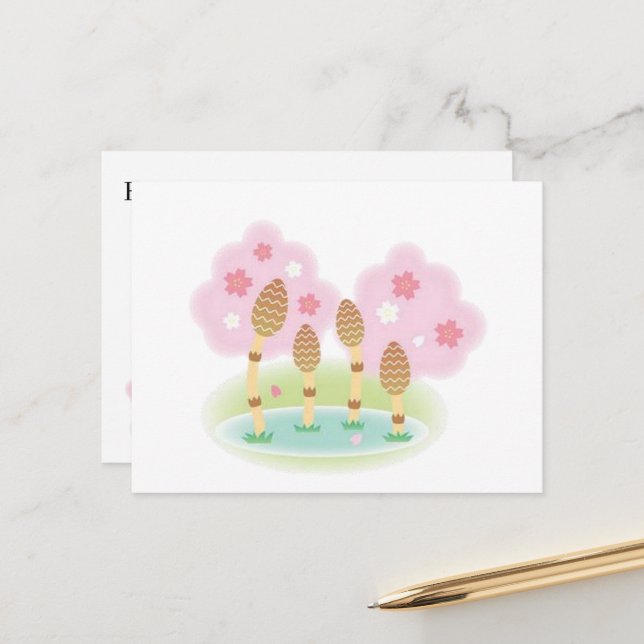 Postcard Cute Pink Flowers Pond (Front/Back In Situ)