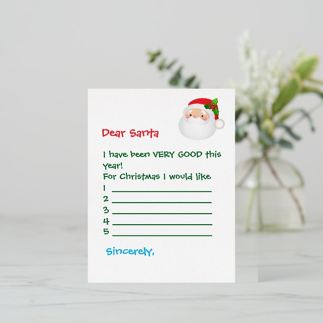 Postcard - Dear Santa I Would Like... (Standing Front)