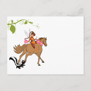 Postcard Fairy Horse Skunk Floral
