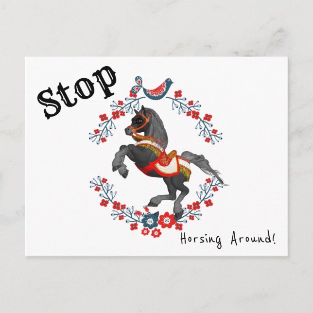 Postcard  Floral Stop Horsing Around Horse (Front)