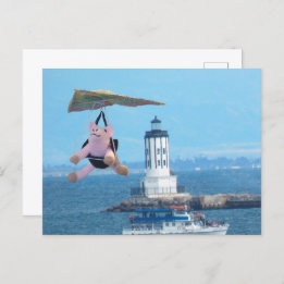 Postcard - Flying Pig over LA Harbour Light