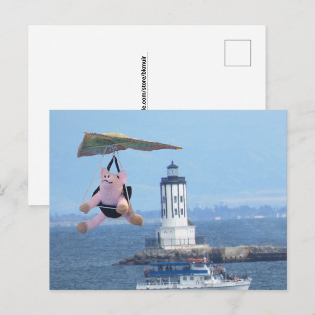 Postcard - Flying Pig over LA Harbour Light (Front/Back)