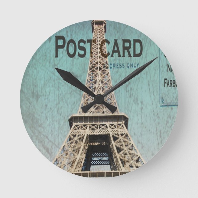 Postcard From Paris EIffel Tower Round Clock (Front)