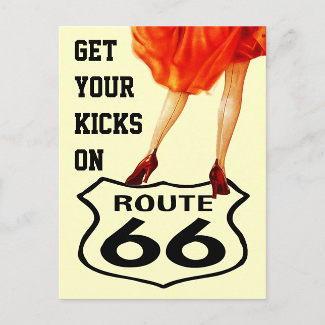 Postcard GET YOUR KICKS ON ROUTE 66 Retro Style (Front)