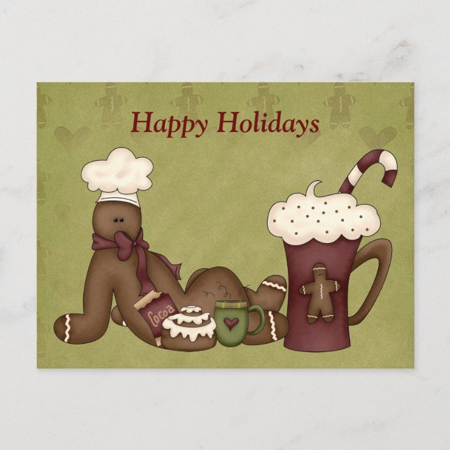 Postcard-Gingerbread Hot Chocolate Christmas Holiday Postcard (Front)