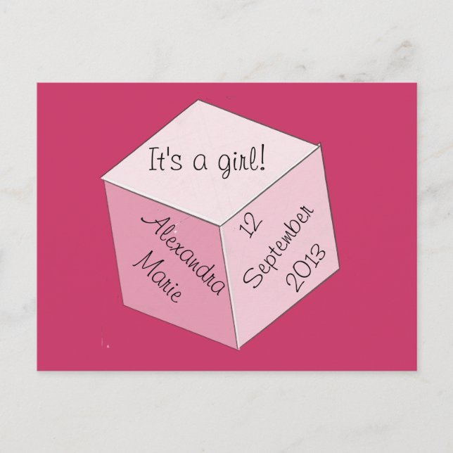 Postcard - Girl Birth Announcement (Front)