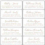 Postcard Gold Calligraphy Guest Address Labels<br><div class="desc">Easy to personalize, names and addresses / individual wedding address label stickers for guests in a 2 x 0.8 inch size suitable for postcards! These chic, modern and simple wedding address labels feature your wedding guest names in gold elegant handwritten script calligraphy and stylish typography on a white background. Simply...</div>