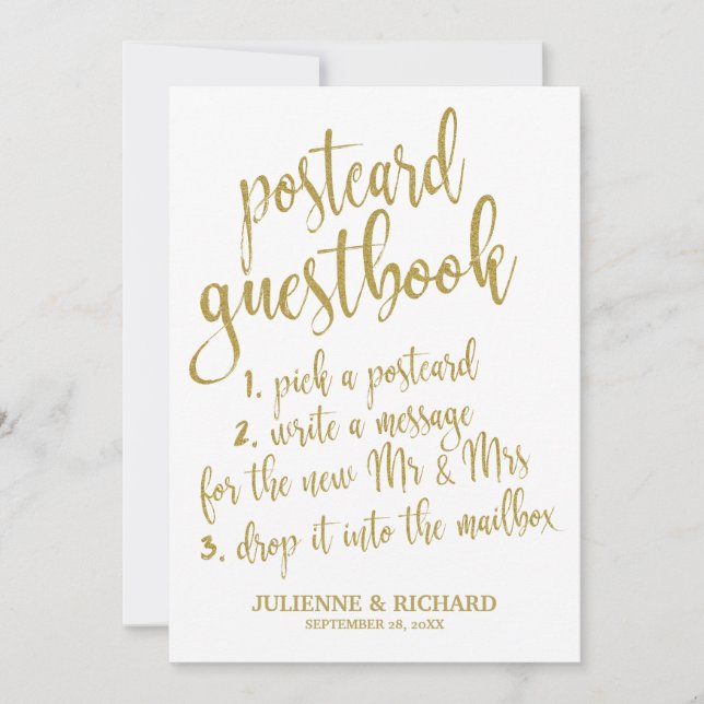 Postcard Guest Book Gold Glitter Affordable Sign (Front)