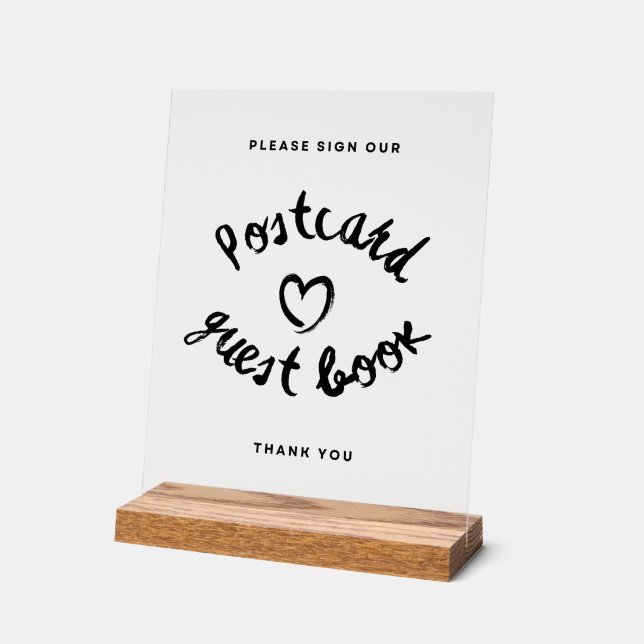 Postcard Guestbook Wedding Acrylic Sign (Angle)
