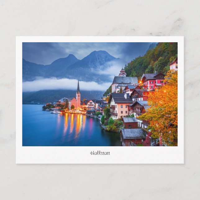 Postcard Hallstatt night scene, Austria (Front)