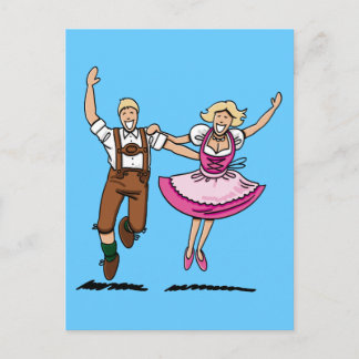 Postcard Happy Bavarian Couple Dancing