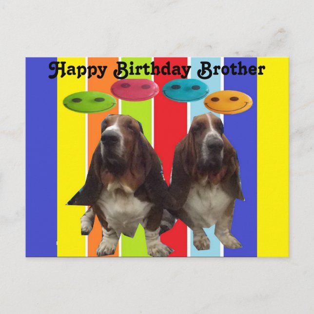 Postcard Happy Birthday Brother Basset (Front)